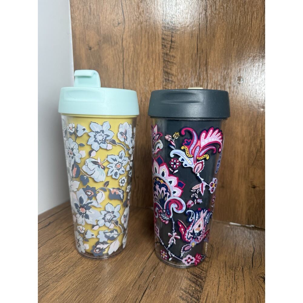 Set Of 2 Vera Bradley Floral Travel Tumblers w/Flip Lid Used